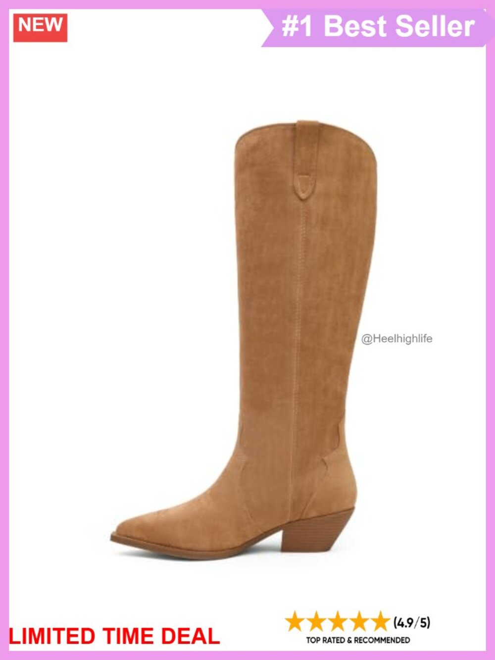 Knee-High Faux Suede Boots Pointed Toe Block Heel